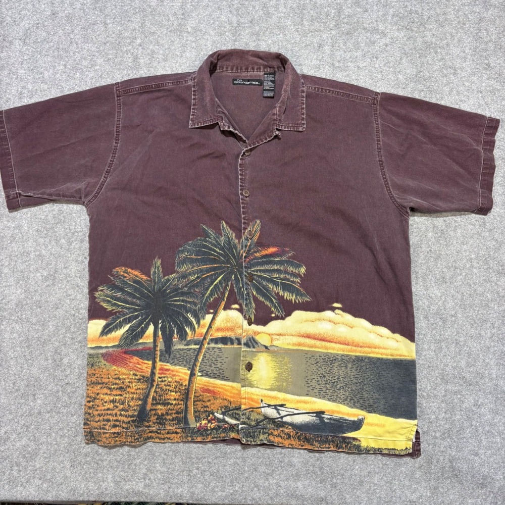 No Boundaries Mens XL Short Sleeve Button Down Tropical Beach Graphic Shirt